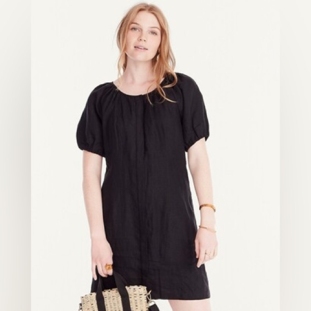 J. Crew Petite Black V-Back Button Up Linen Shirtdress S 6P